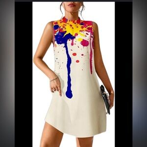 SHEIN Abstract Paint Splatter Sleeveless Shift Dress Size Small